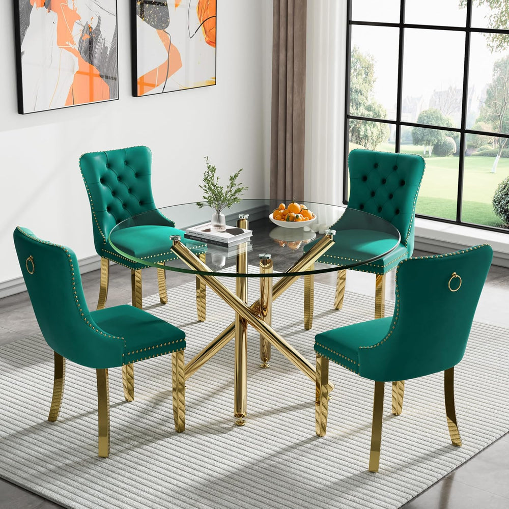 Round Glass Dining Table Set for 4, Small Kitchen Table Set for 4, 47" C...