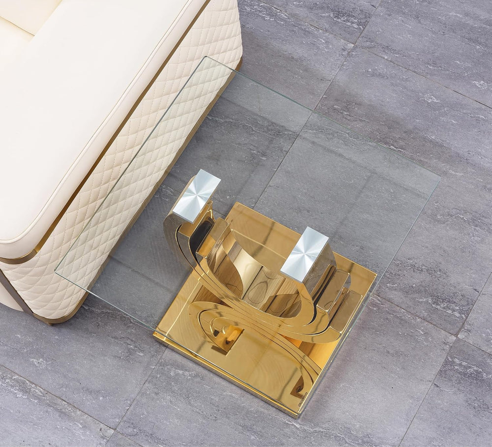 1 Piece Living Room End Table Luxury Glass Side Table, Elegant Gold End Table...