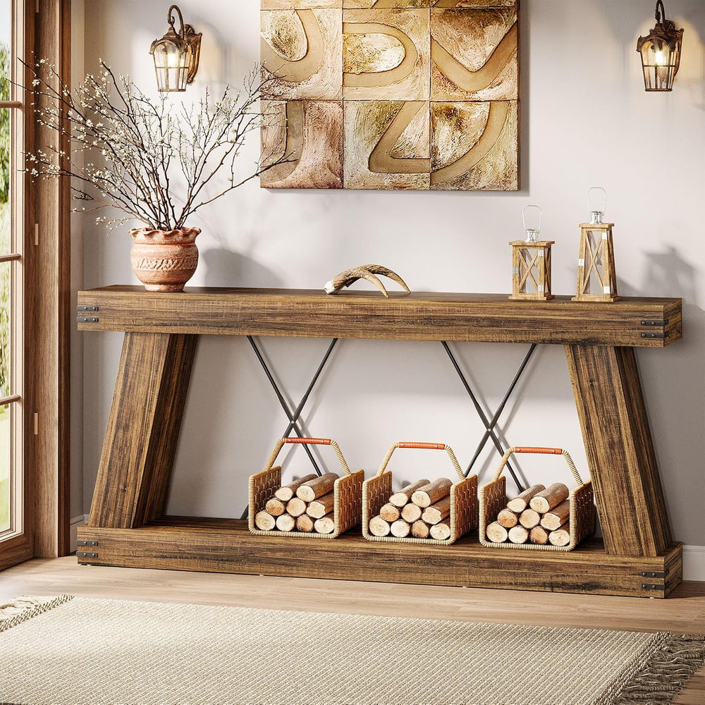 Tribesigns 70.9" Farmhouse Console Table, Long Sofa Table Behind Couch w...