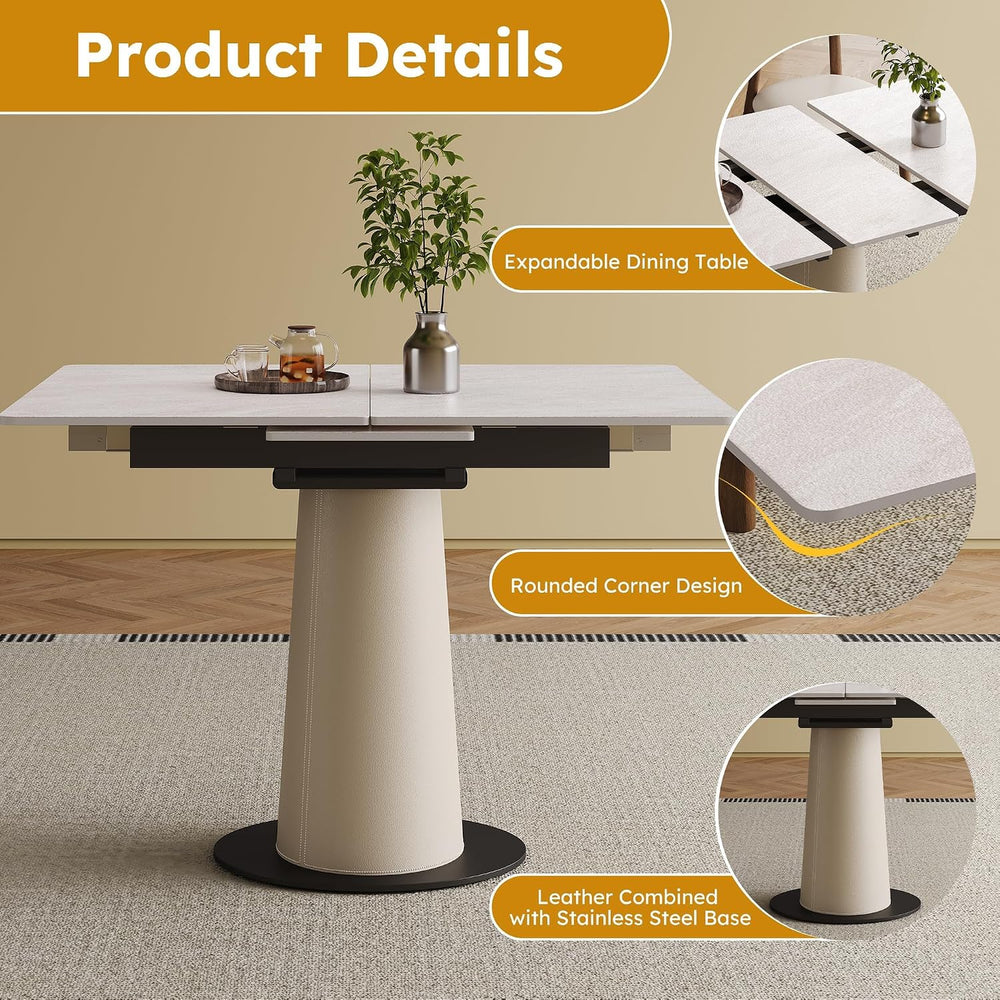 47.2" Retractable Rock Slab Folding Dining Table, Modern Expandable Kitc...