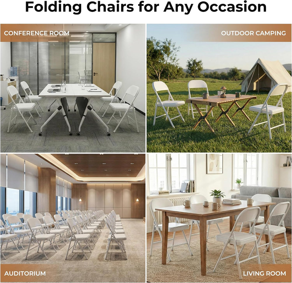 2 Pack Folding Chairs with Cushion Padded - Metal Chairs w/Comfortable Seats ...