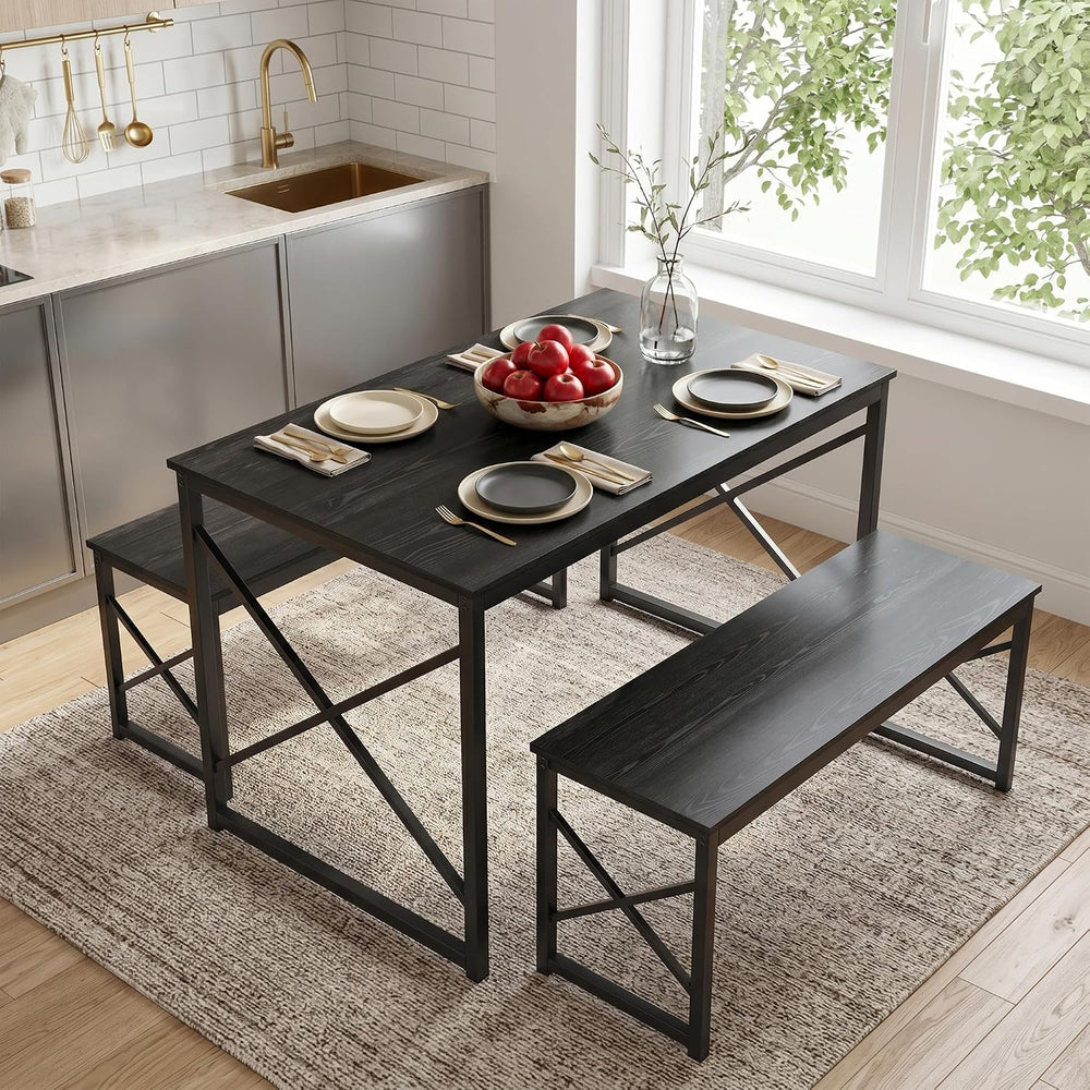 VECELO 43.3" Kitchen Dining Table Set for 4, Heavy-Duty Steel Frame &...
