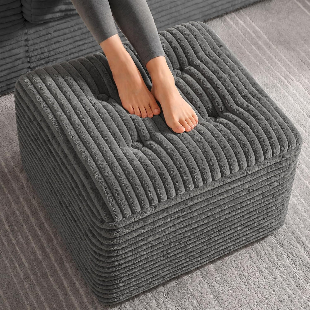 23.6in Pouf Ottoman, Corduroy Footstool Foot Rest Floor Seating | Dual-layer ...