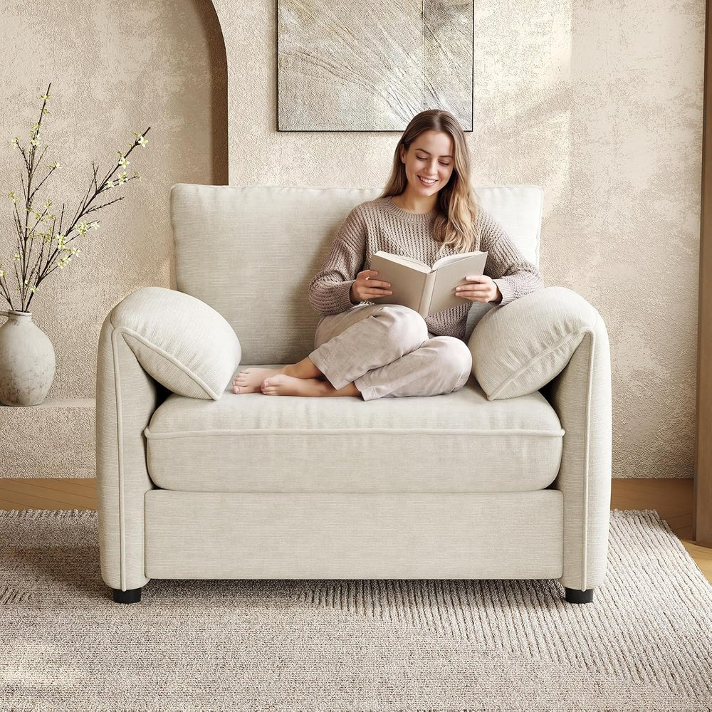 ONBRILL Oversized Accent Chair, 41 Inch Chenille Fabric Armchair, Beige | Com...