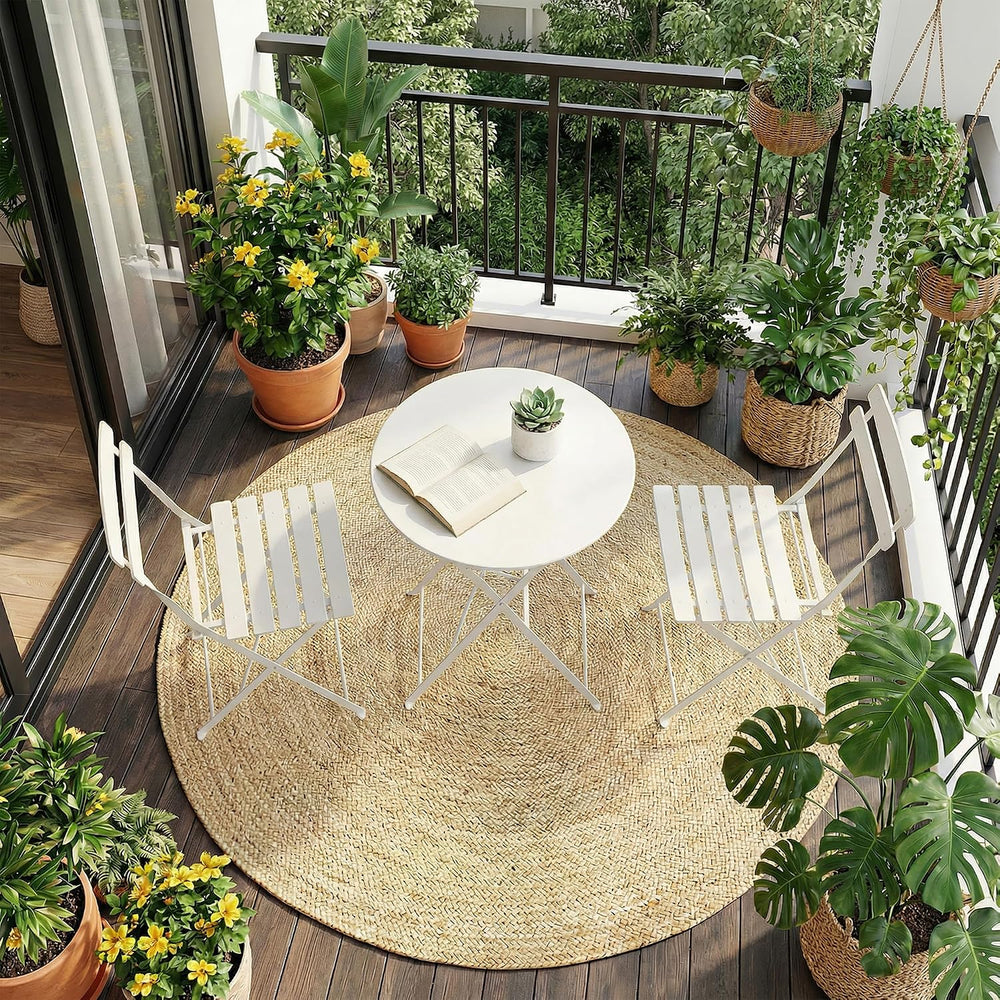 GarveeLife 3 Piece Patio Bistro Set, Patio Furniture Set, White