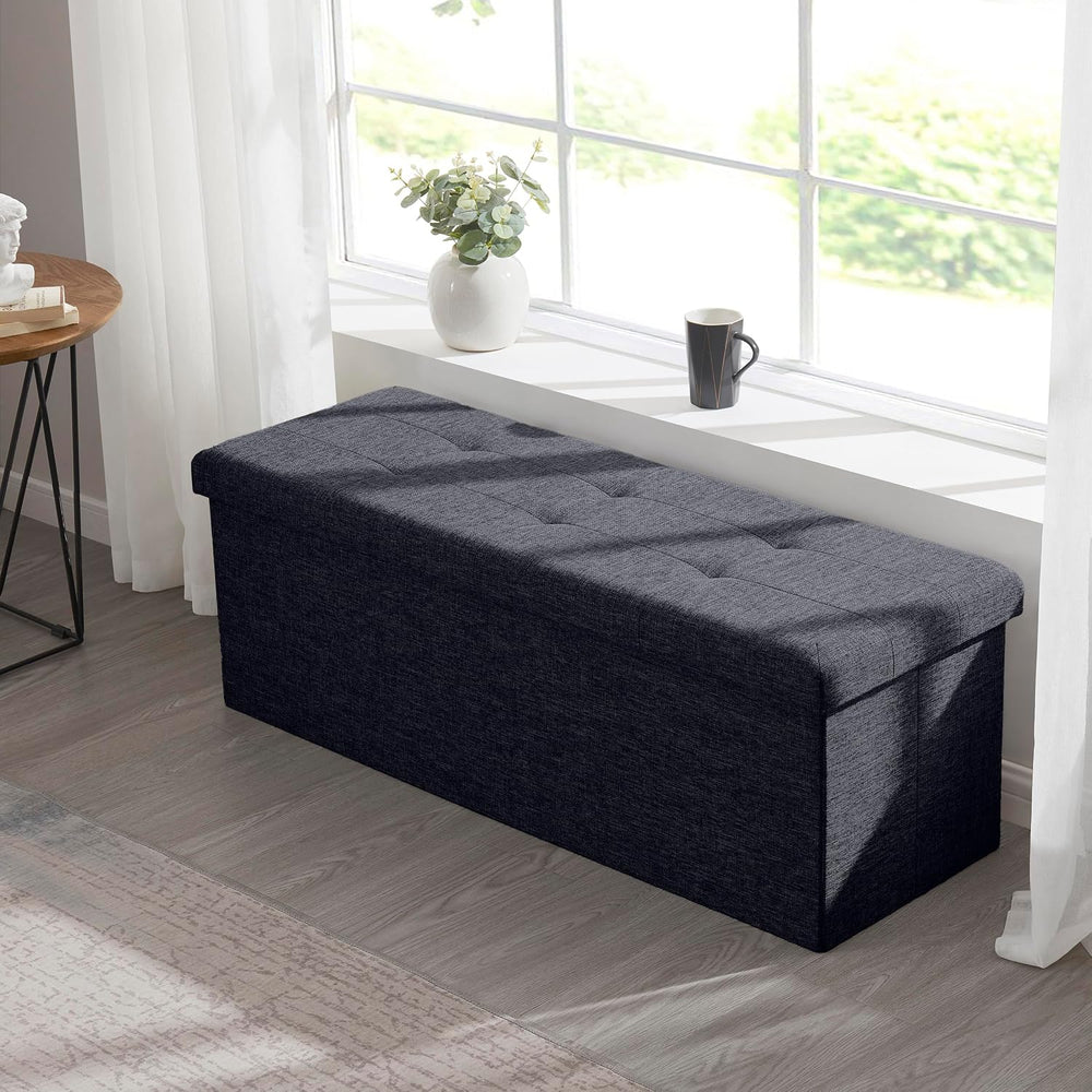Ornavo Home 43 Inch Folding Extra Large Storage Bench, Linen, Black | Upholst...