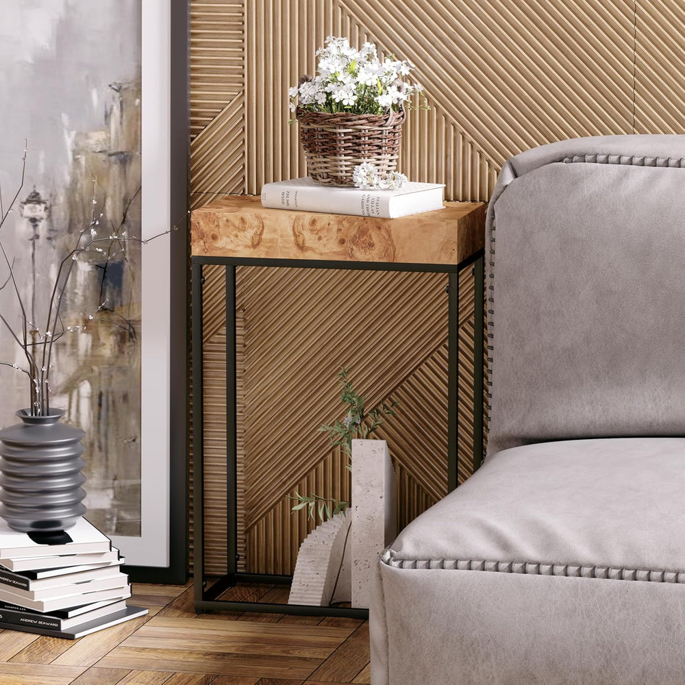 COZAYH Burl Finish Wood Top Tall End Table, Metal Frame Pedestal Display Stan...