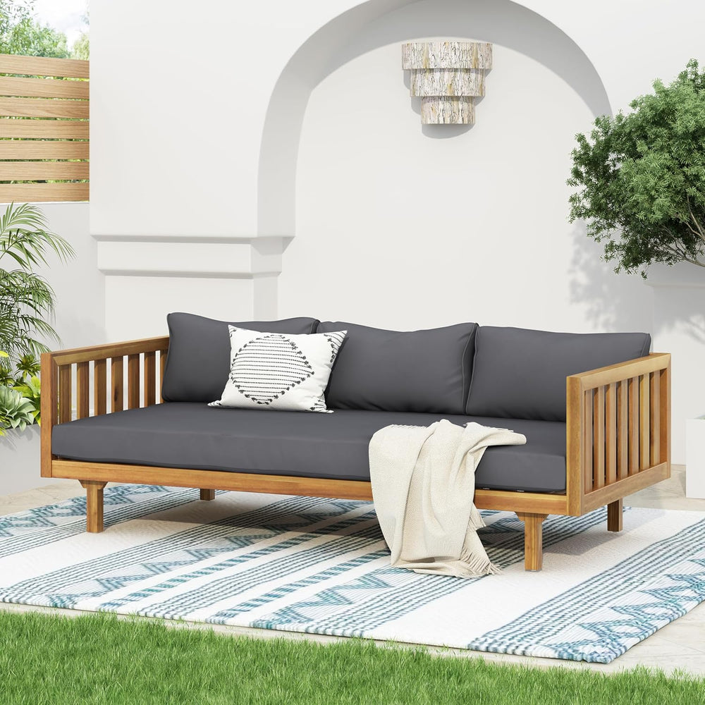 Christopher Knight Home Claremont Outdoor 3 Seater Acacia Wood Daybed with Fa...