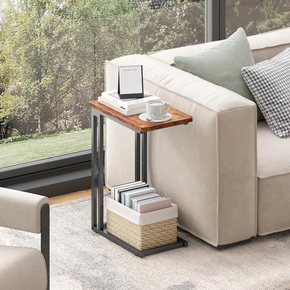 Yusong C Shaped End Table - Slide Under Sofa Couch Bed, Small Table for Small...