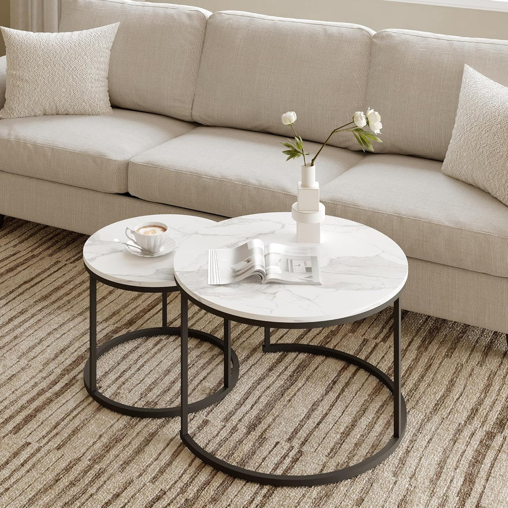 Living Room Side Table, Round Coffee Tables for Living Room, Modern Nesting D...
