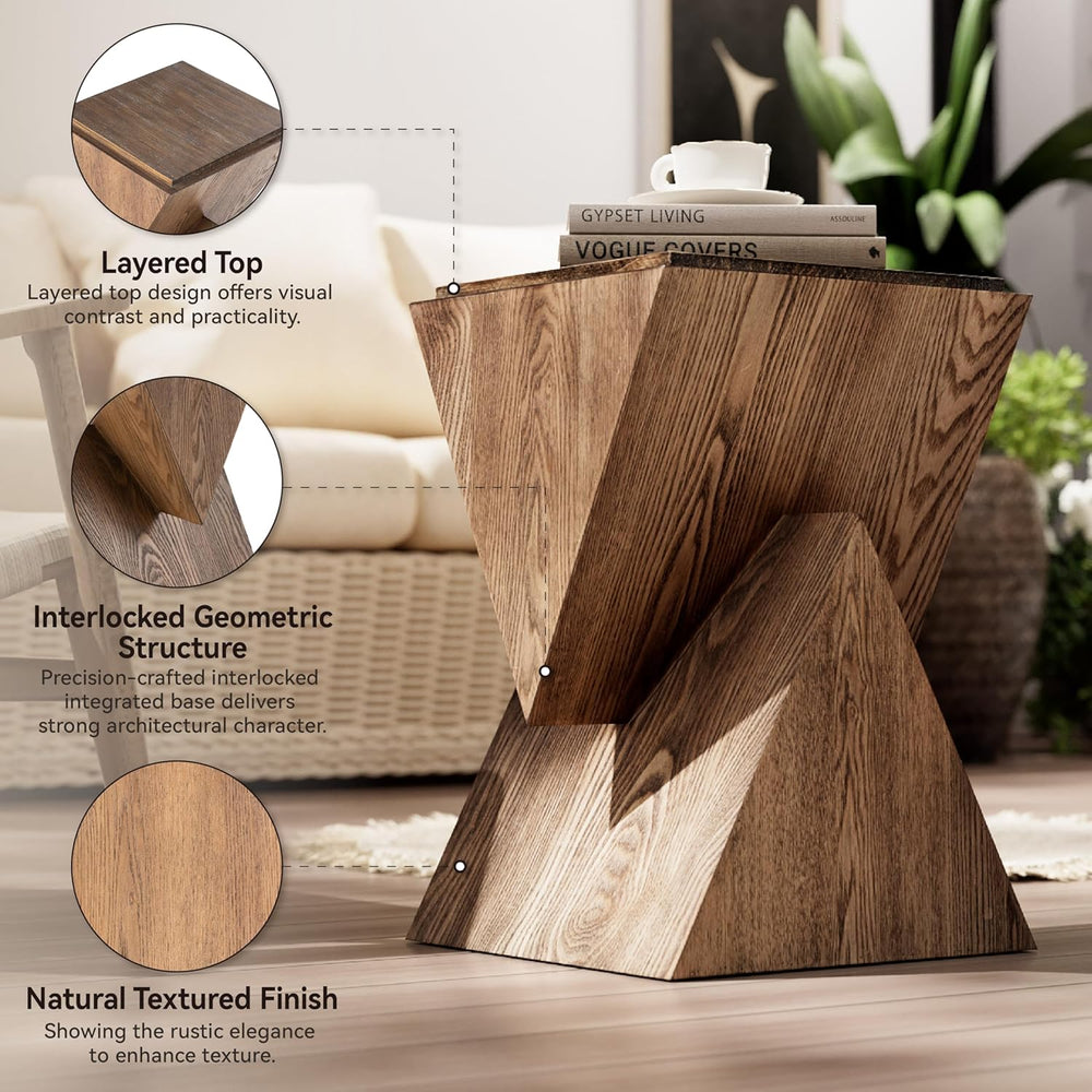 COZAYH Modern Geometric Wood Grain End Table, Fully Assembled, Brown | Farmho...