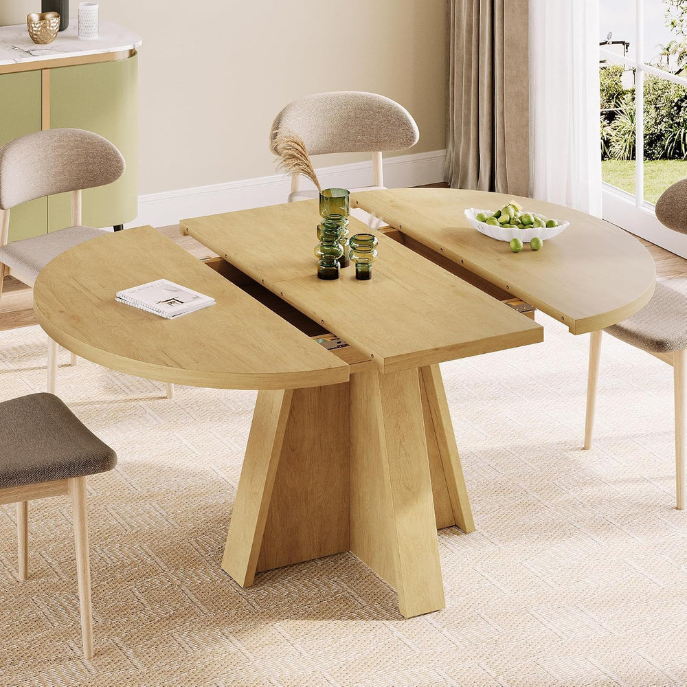 iPormis 43.3in-59in Extendable Round Dining Table for 4-6, Modern Wooden Kitc...