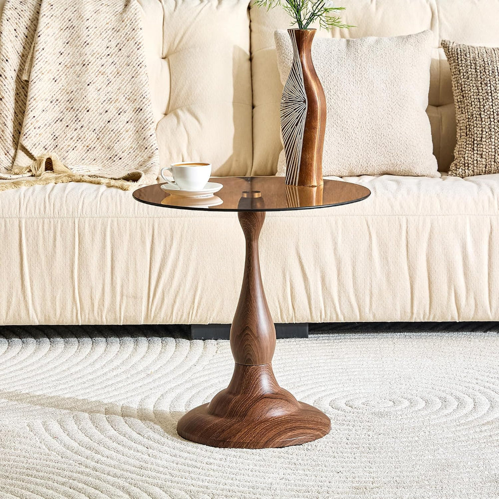 KEIKI Modern Side Table with Tempered Glass Top, Round Metal End Table for Li...