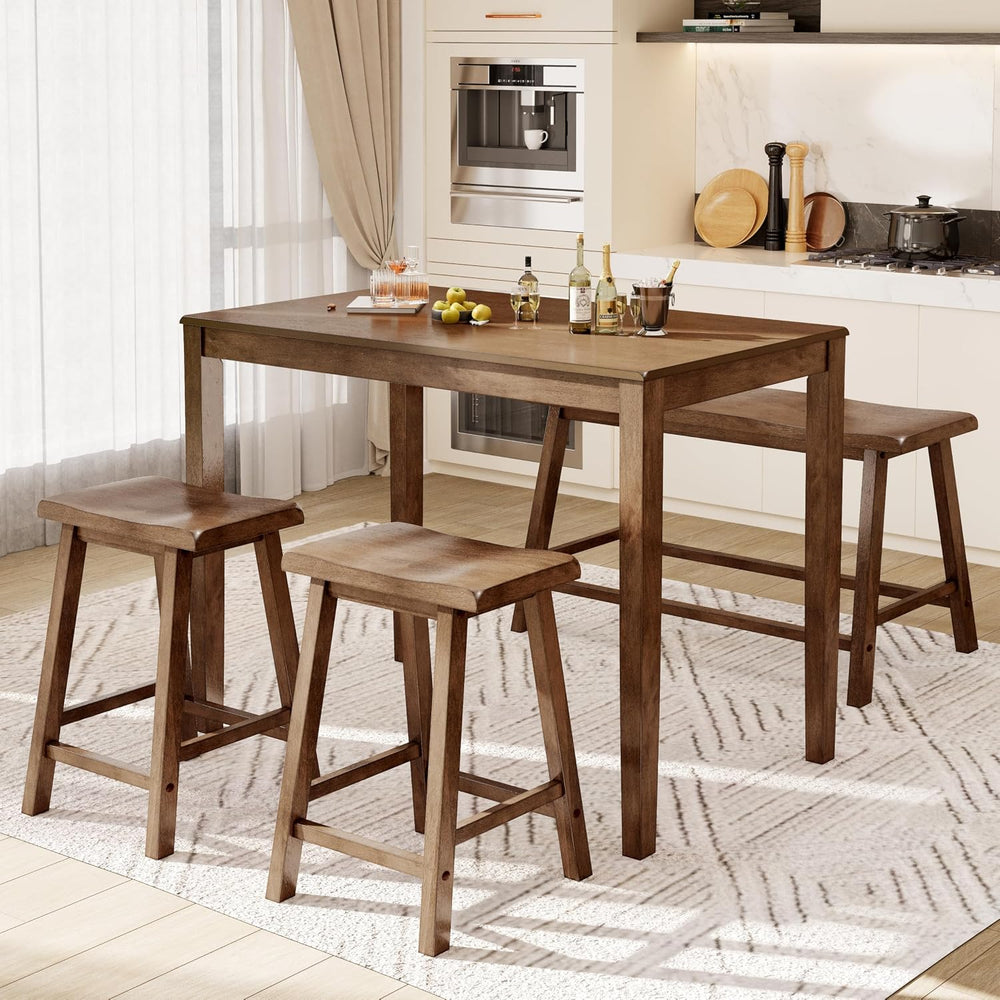 PHI VILLA Counter Height Bar Table and Chairs Set for 4, Rustic Caramel