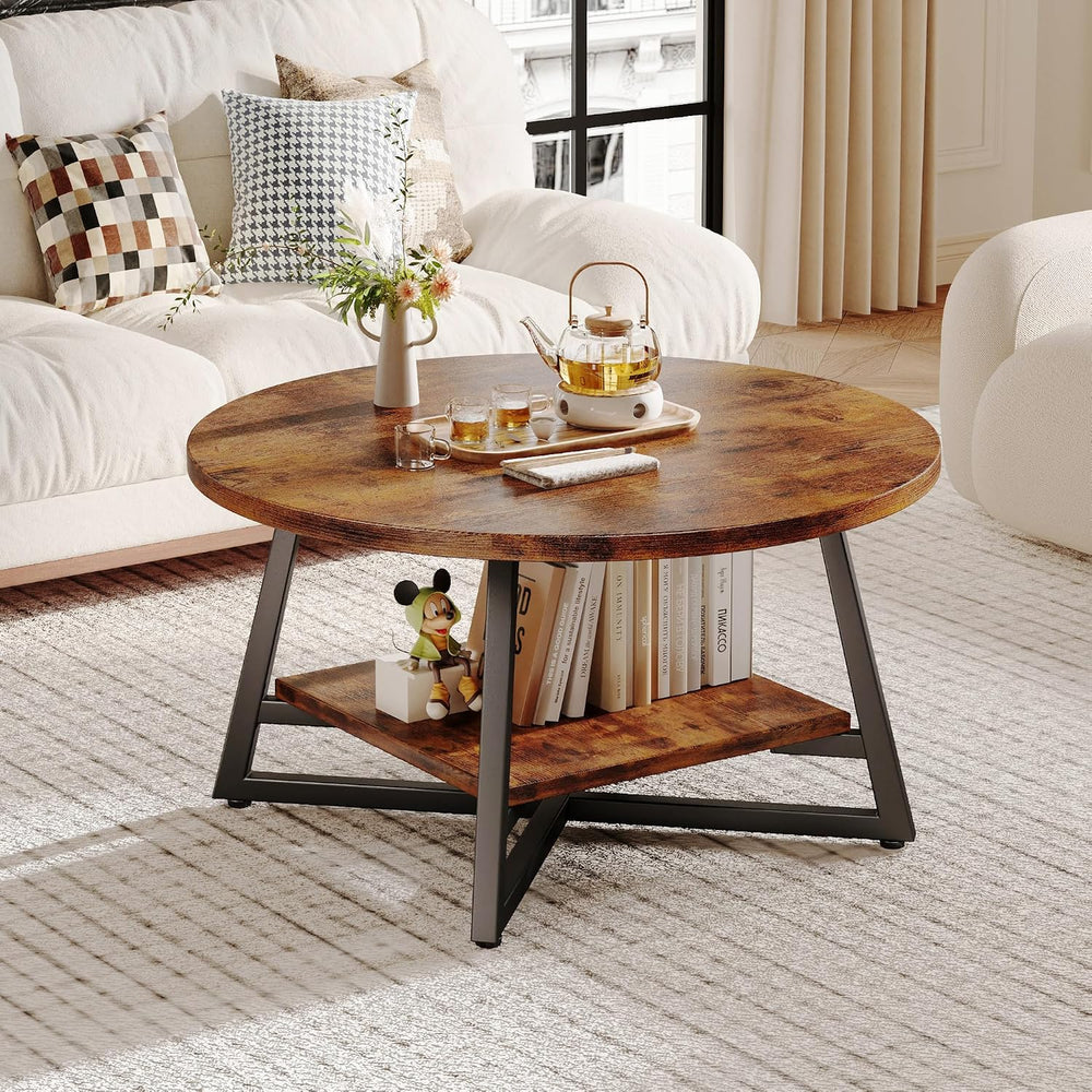 Round Coffee Table, Small Circle Coffee Table with Storage, Modern Wood Round...