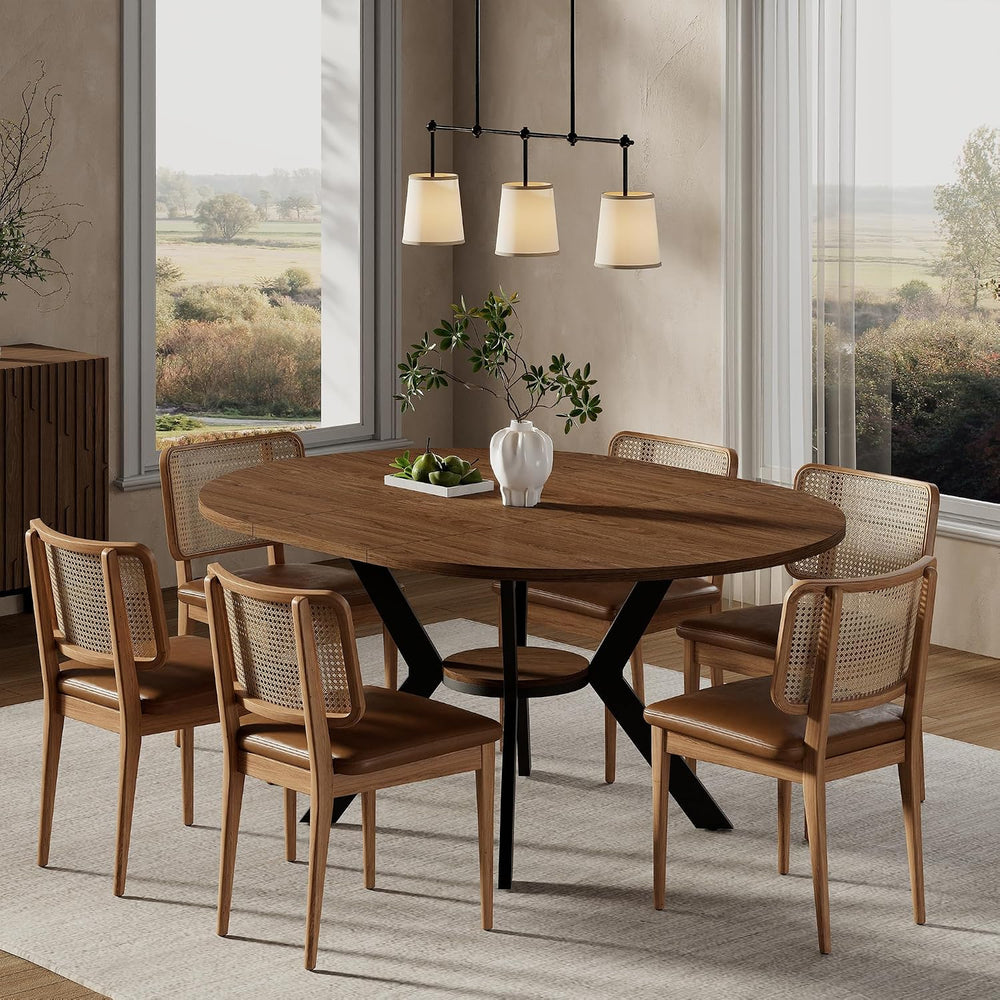 42"-58" Extendable Round Dining Table for 4-6, Kitchen Oval Table w...