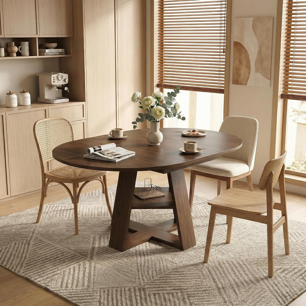 43.3-59" Extendable Round Dining Table, Modern Oval Kitchen Table with R...