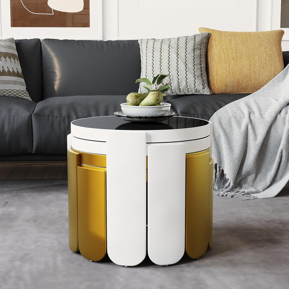 AUZ Round Nesting Coffee Table, 4 in 1 Adaptable Stackable Coffee End Table f...