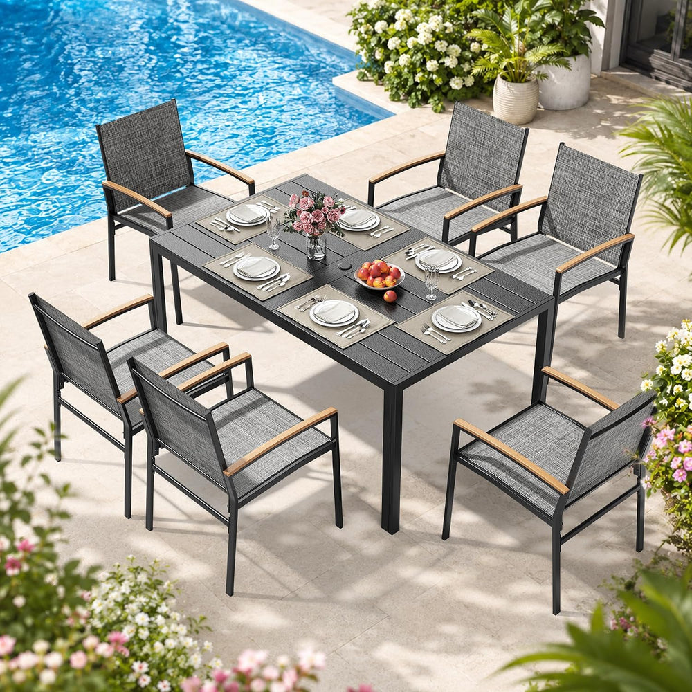 Pamapic 7-Piece Outdoor Dining Set, All Weather Patio Table and Chairs Set wi...
