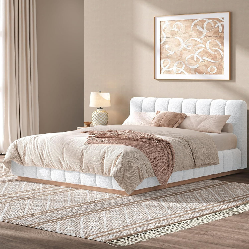Merax Queen Size Boucle Cloud Platform Bed Frame with Thick Headboard, Modern...