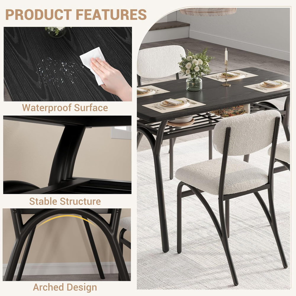 GarveeHome 5-Piece Dining Table Set for 4, Modern Kitchen Table with 4 Boucle...