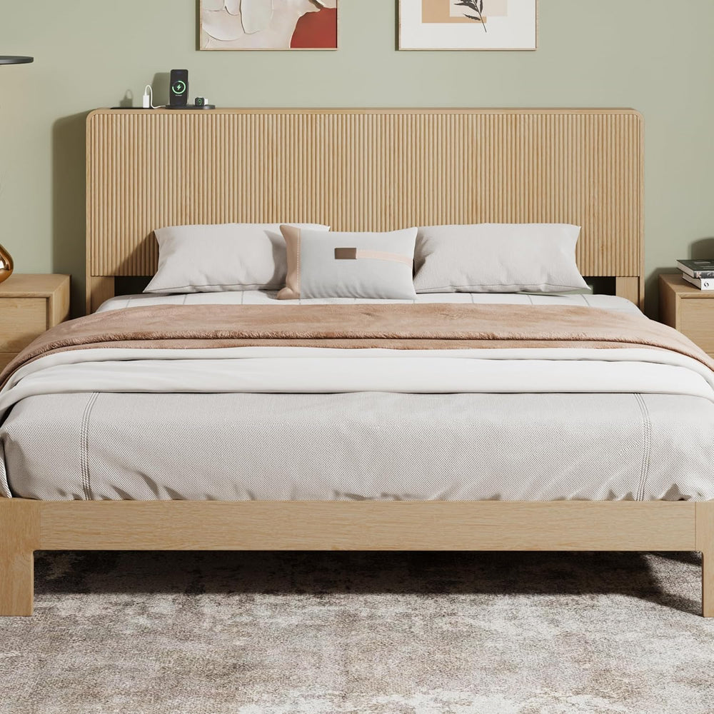 AVZEAR Fluted Headboard Queen Size, Modern Boho Queen Headboard Only, Wood Wa...