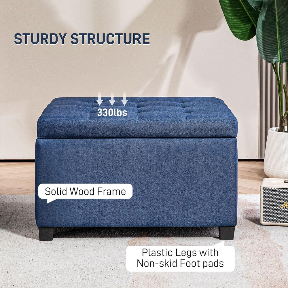Vintage Storage Ottoman with Button-Tufted Design
