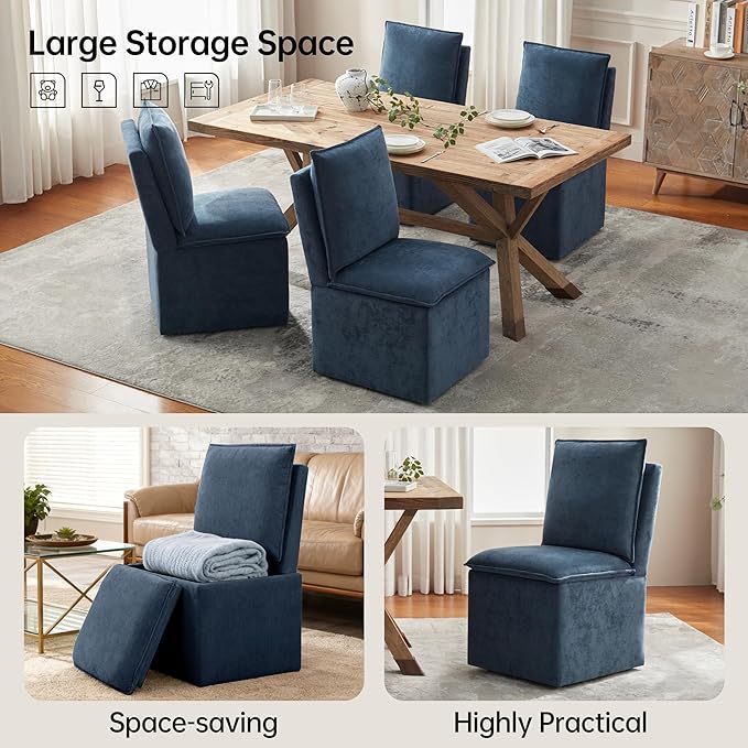 VKNOW Upholstered Dining Chairs, Modern Rolling Chairs with Storage and Wheel...