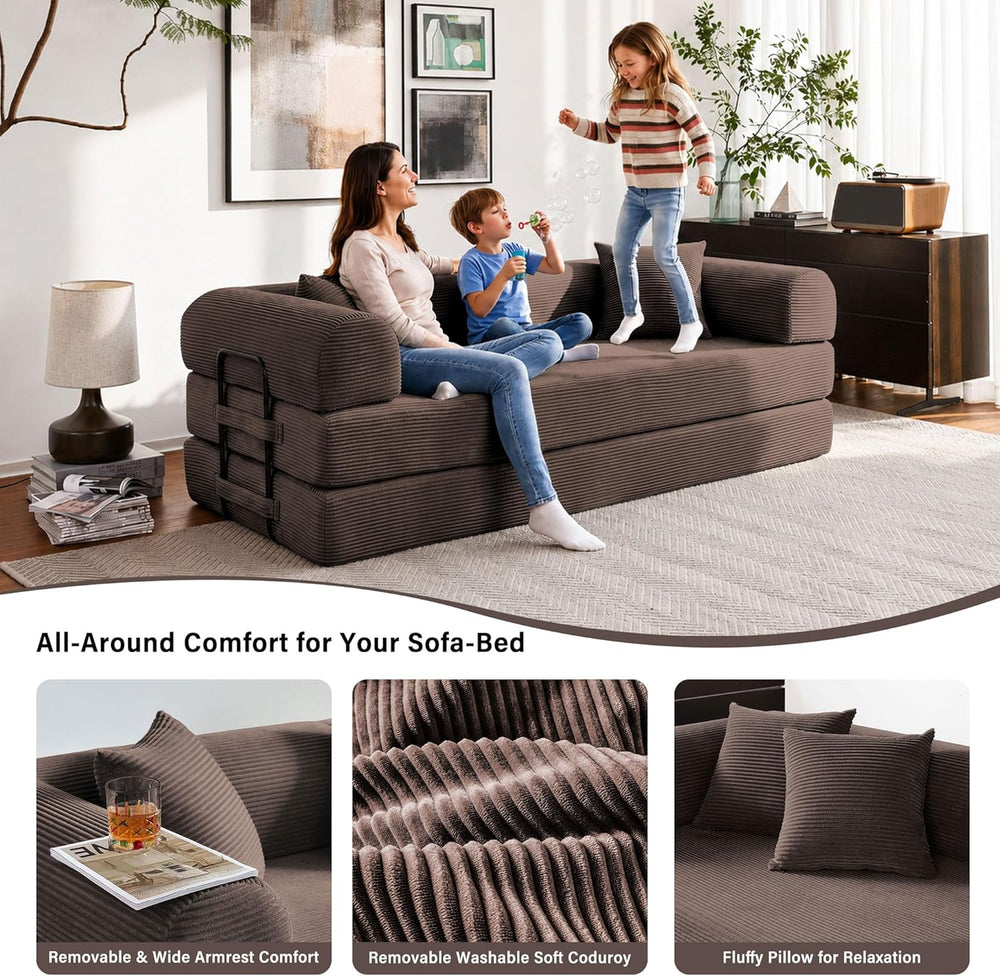 79" Convertible Sofa Bed, 5-in-1 Corduroy Couch Bed Sofa Pull Out, Memor...