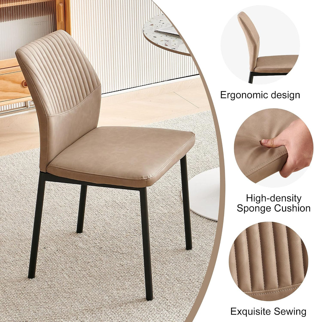 Dining Chairs Set of 6, Beige PU Leather Dining Chairs, Comfortable Upholster...