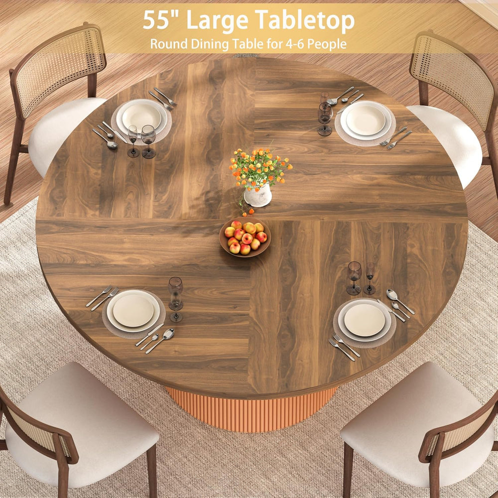 55 inch Round Dining Table for 4-6 People, Modern Farmhouse Dining Kitchen Ta...
