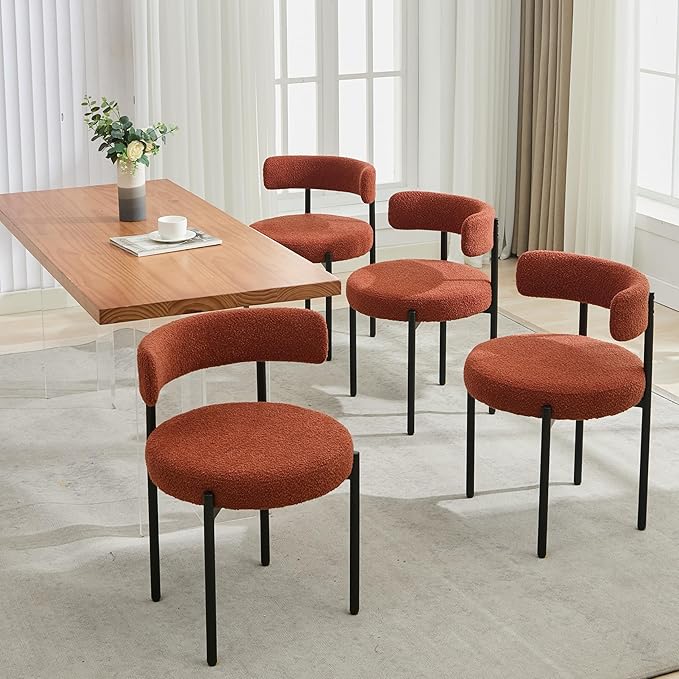 Boucle Dining Chairs Set of 4, Mid Century Modern Dining Room Chairs with Bar...