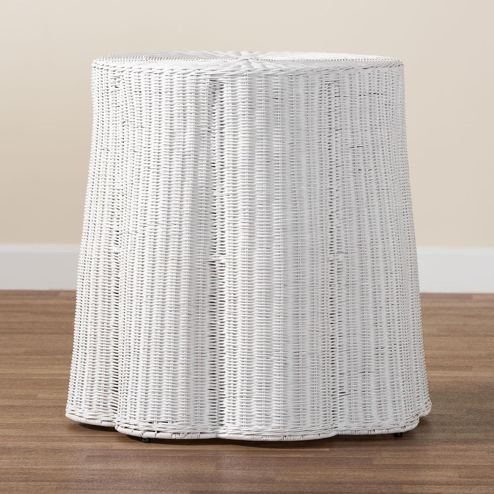 Bali & pari Palm Scallop Rattan Console Table – Handwoven Wicker Round Ac...
