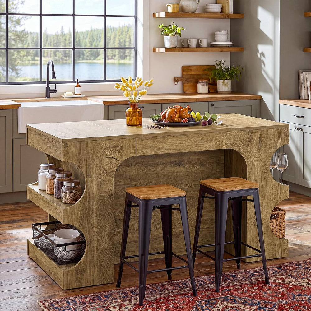 Tribesigns 63" Kitchen Island with Storage and Seating Area, Island Tabl...