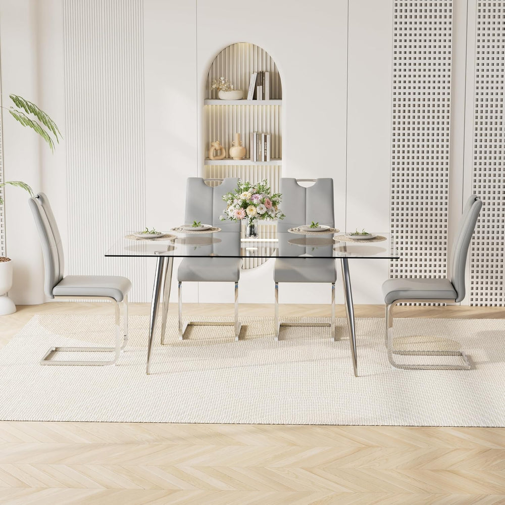 63" Modern 5-Piece Dining Table Set for 4 Rectangular Glass Table with 4...