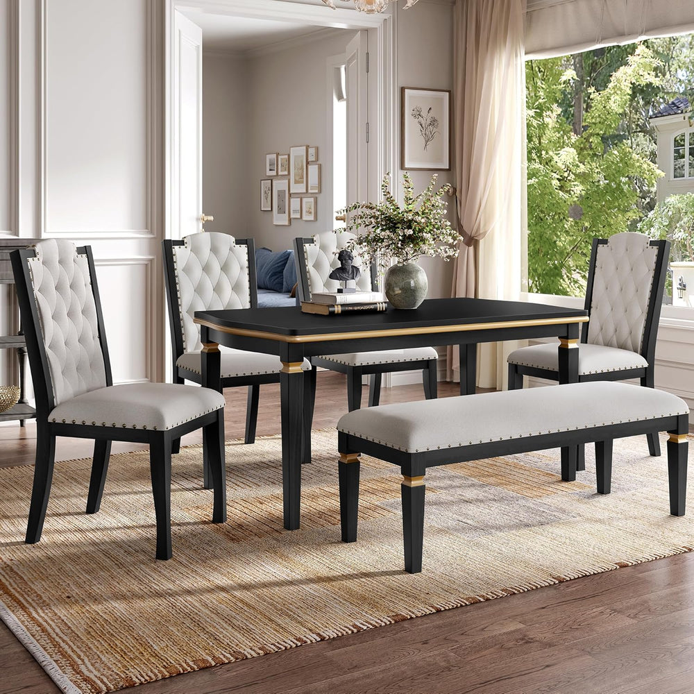 Merax 6-Piece Kitchen Dining Table Set, 60" Rectangular Table with 4 Hig...