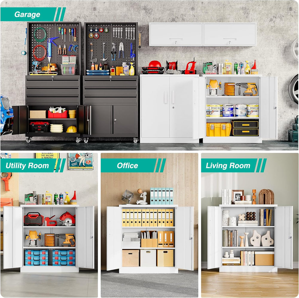 SISESOL White Metal Storage Cabinet with Doors and Shelves,36 inch Small Meta...