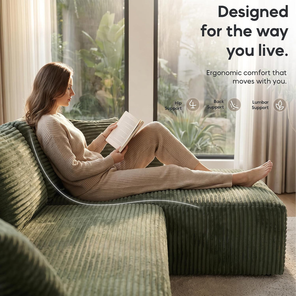 133" U-Shaped Modular Sectional Sofa, Corduroy Couch, Green | Cloud Luxu...