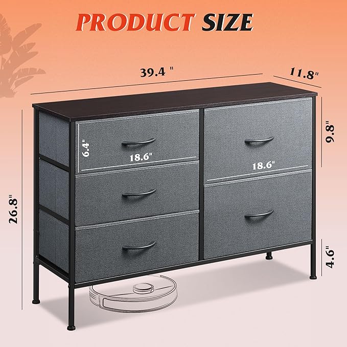 WLIVE Dresser for Bedroom with 5 Drawers, Wide Bedroom Dresser with Drawer Or...