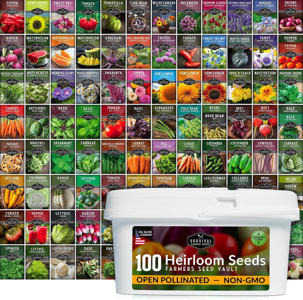 Farmer Seed Vault – 100 Packs of Seed for Heirloom Vegetable Gardens