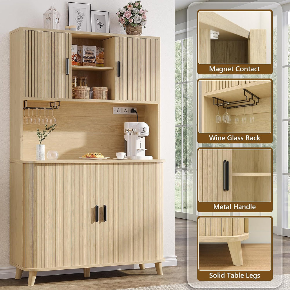 71'' Modern Kitchen Pantry Cabinet with Sliding Tambour Doors& Ad...