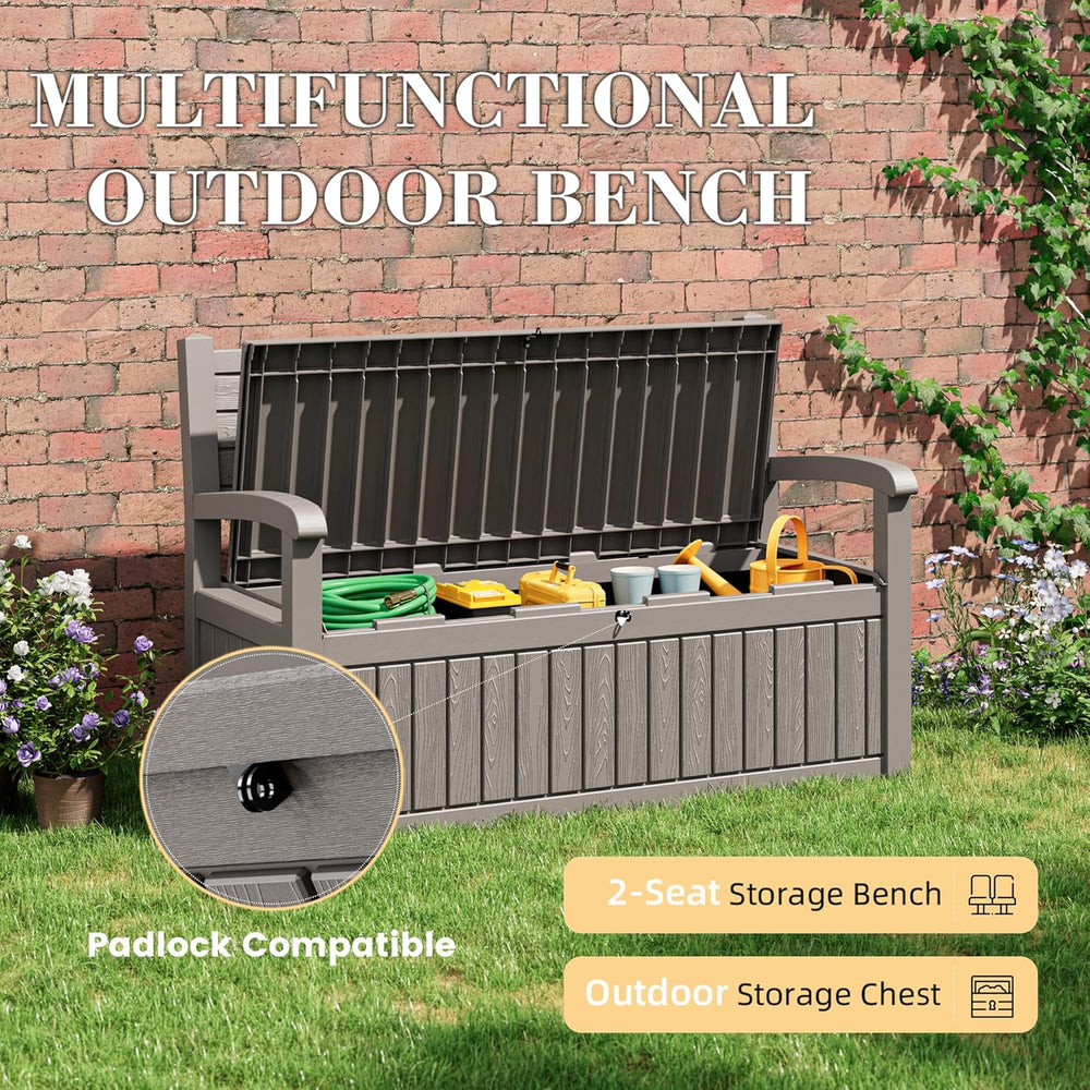80 Gallon Lockable Deck Bench with Storage, Resin Stripes Outdoor Storage Box...