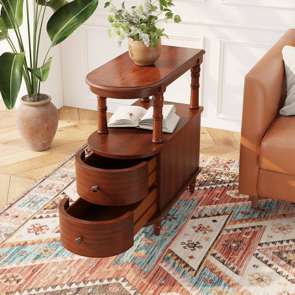 Narrow End Side Table With 2 Drawers and Storage Shelf, Slim Side Tables, Far...
