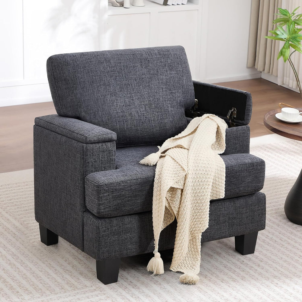 Accent Chairs with Armrest Storage, Modern Fabric Reading Chairs, Upholstered...