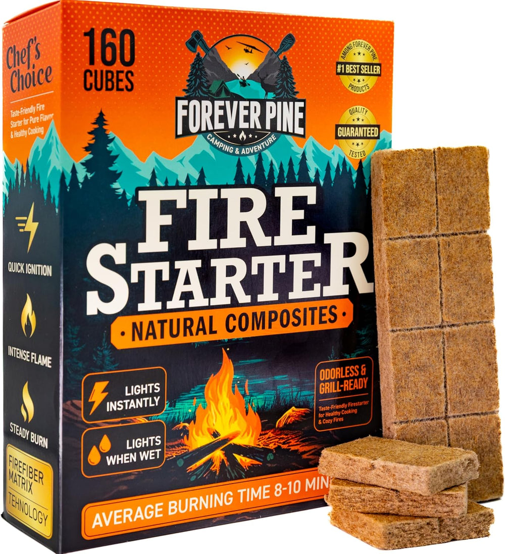 Fire Starter Cubes, 160 pcs - Value Pack - Firestarter Squares for Fireplace,...