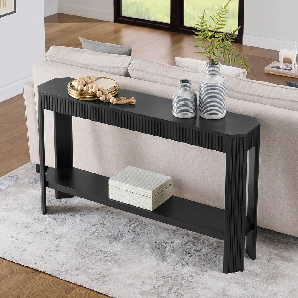 Alaterre Furniture Fluted Solid Wood Console Table, Black, 56”x12”x32” | Mode...