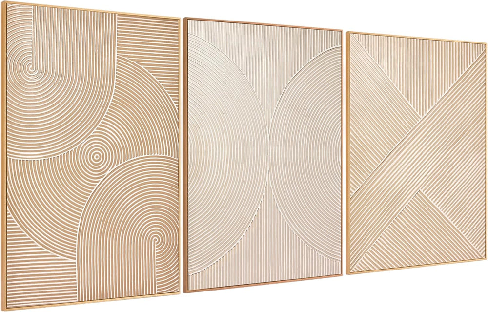 Zessonic Large Neutral Textured 3D Abstract Boho Wall Art,24"x36"x3...