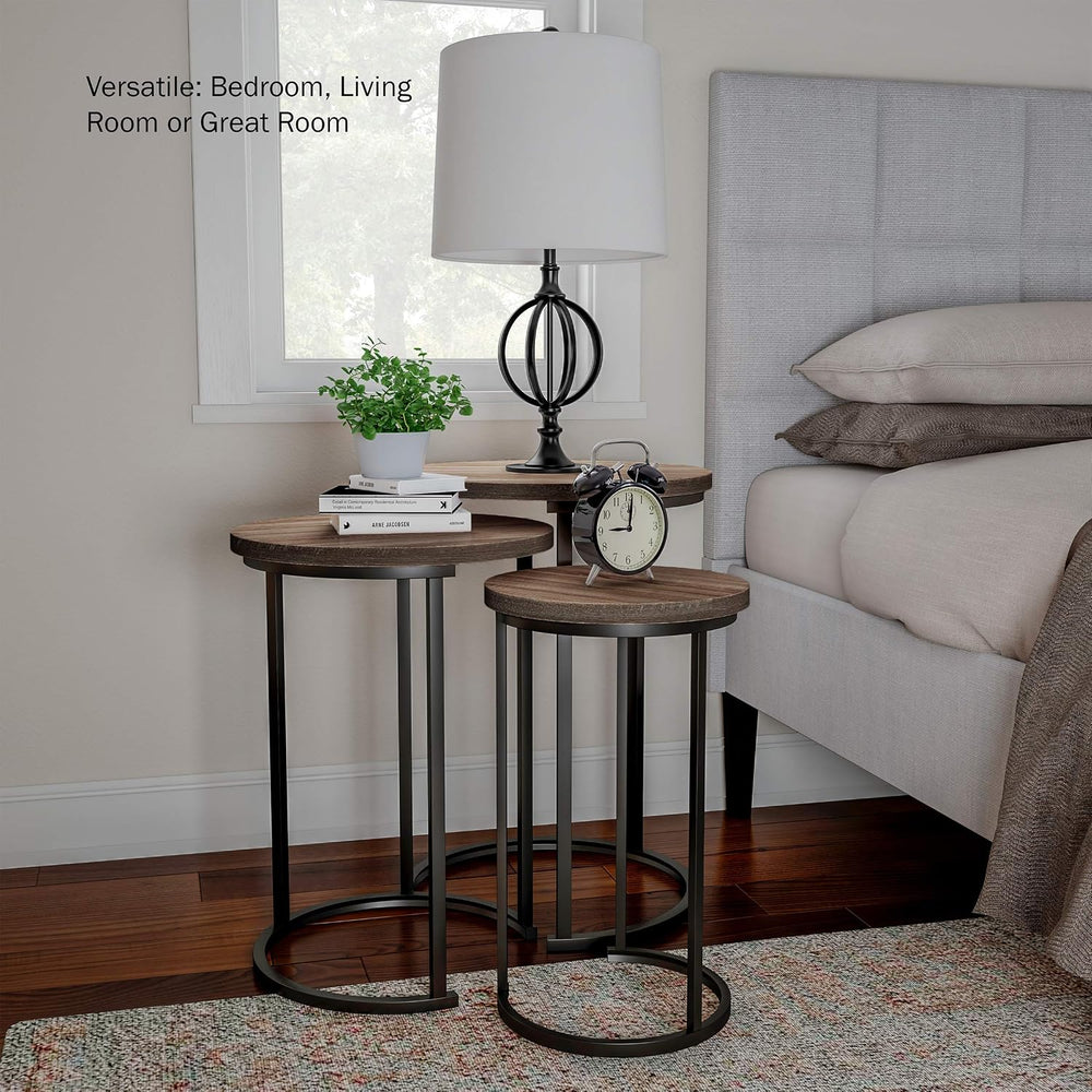 Lavish Home Round Nesting Tables Set of 3, Woodgrain-Look Top, Gray-Brown | 2...