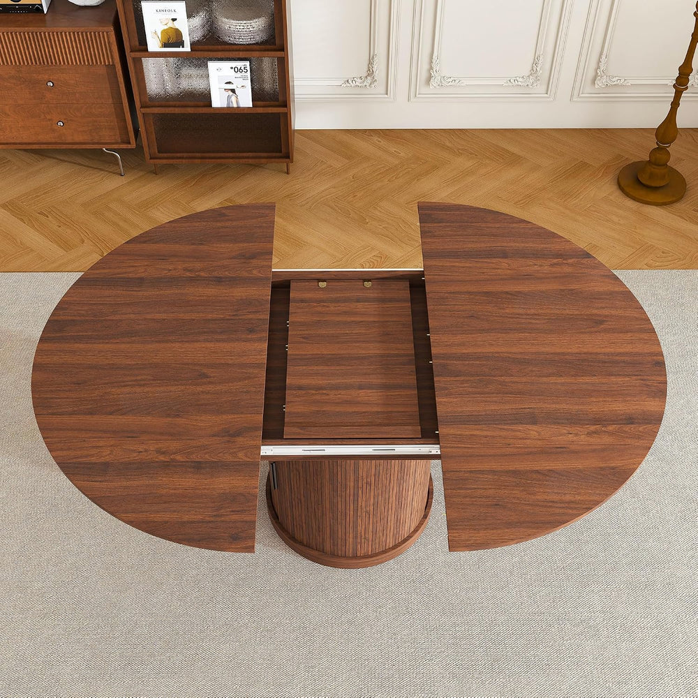 Round Extendable Dining Room Table for 4 6, 47"-59" Oval Expandable...