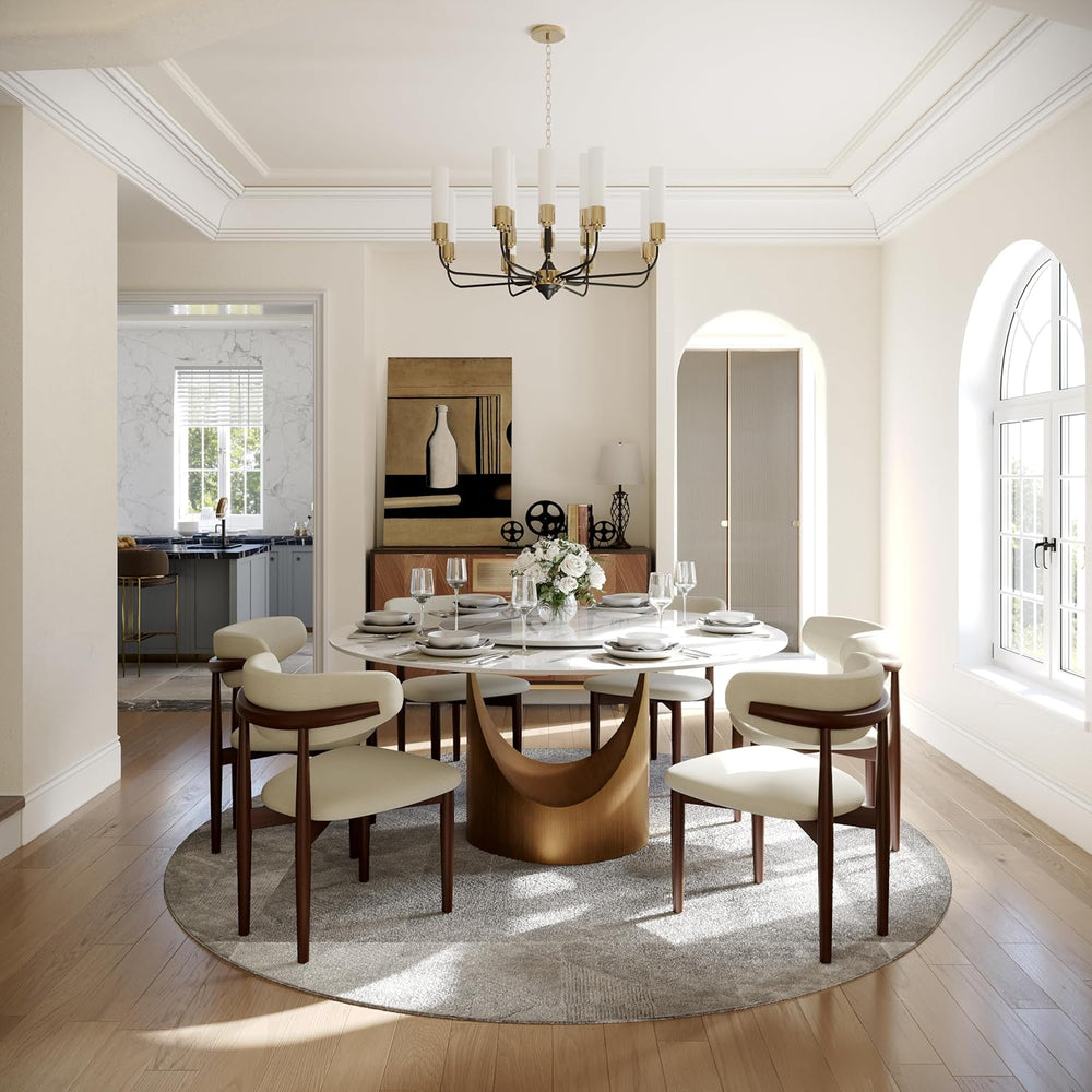 POVISON 59" Round Dining Table for 6 with Lazy Susan, Glossy White Sinte...
